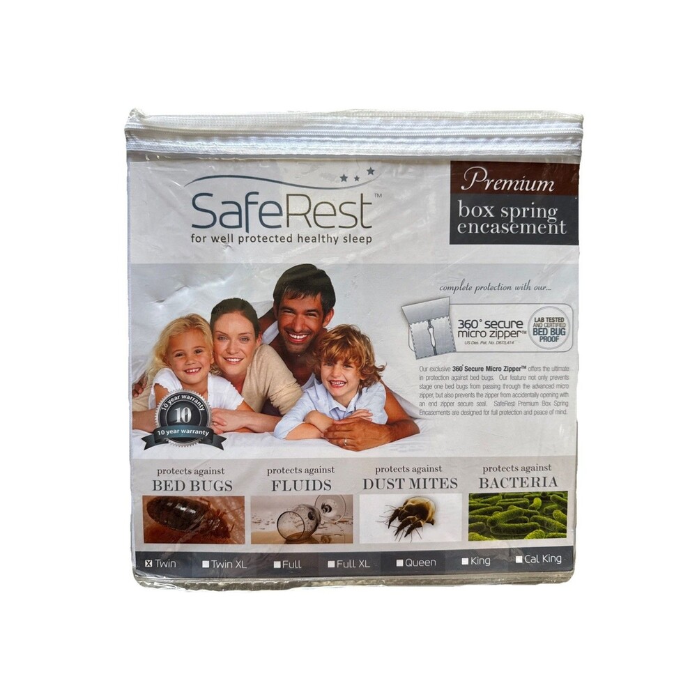 Twin Premium Box Spring Encasement Protector 9” Dorm White Micro Zipper New